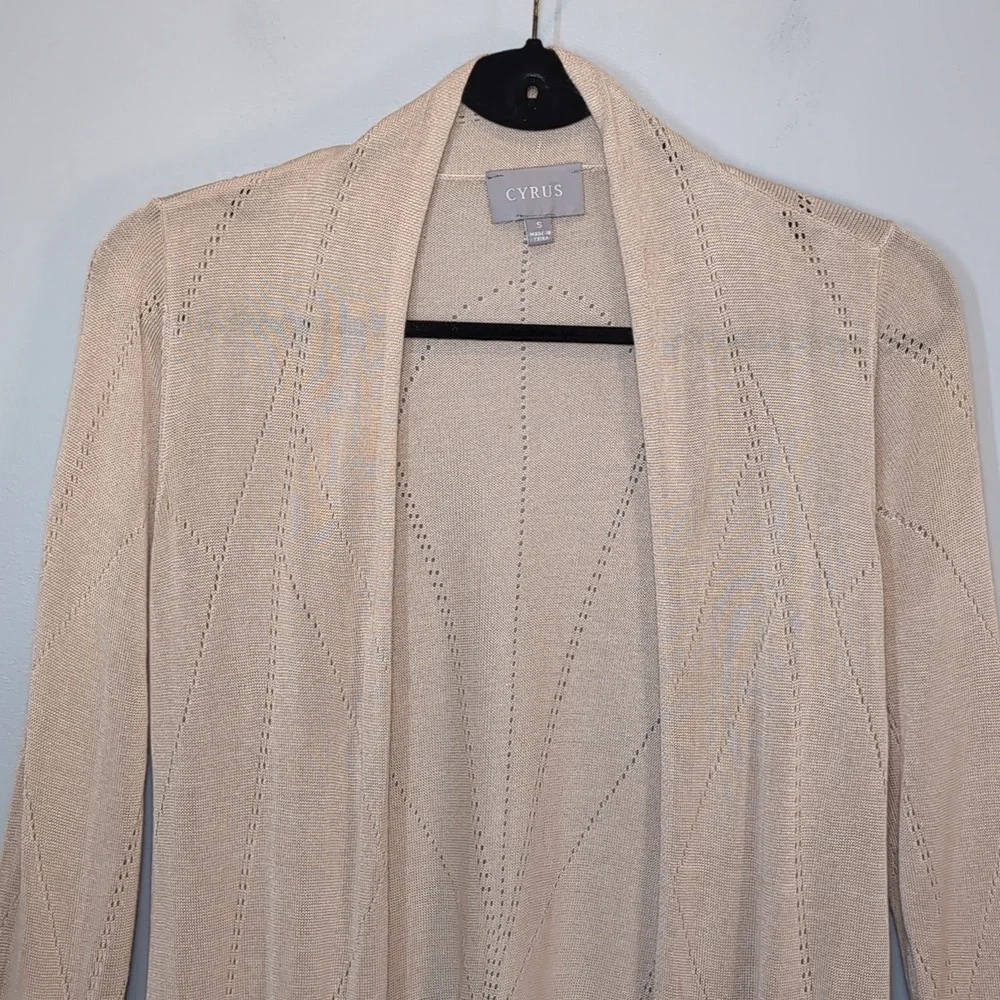 Cyrus Pointelle Knit Cardigan Sweater Small Cream Open Long Sleeve Lightweight - Picture 2 of 11